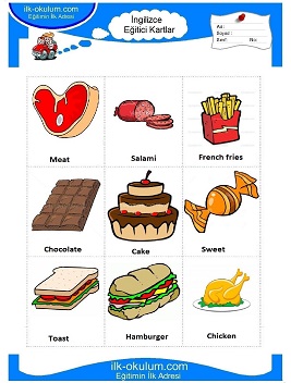 ingilizce Yiyecek-içecek flashcard-eğitici kartlar 